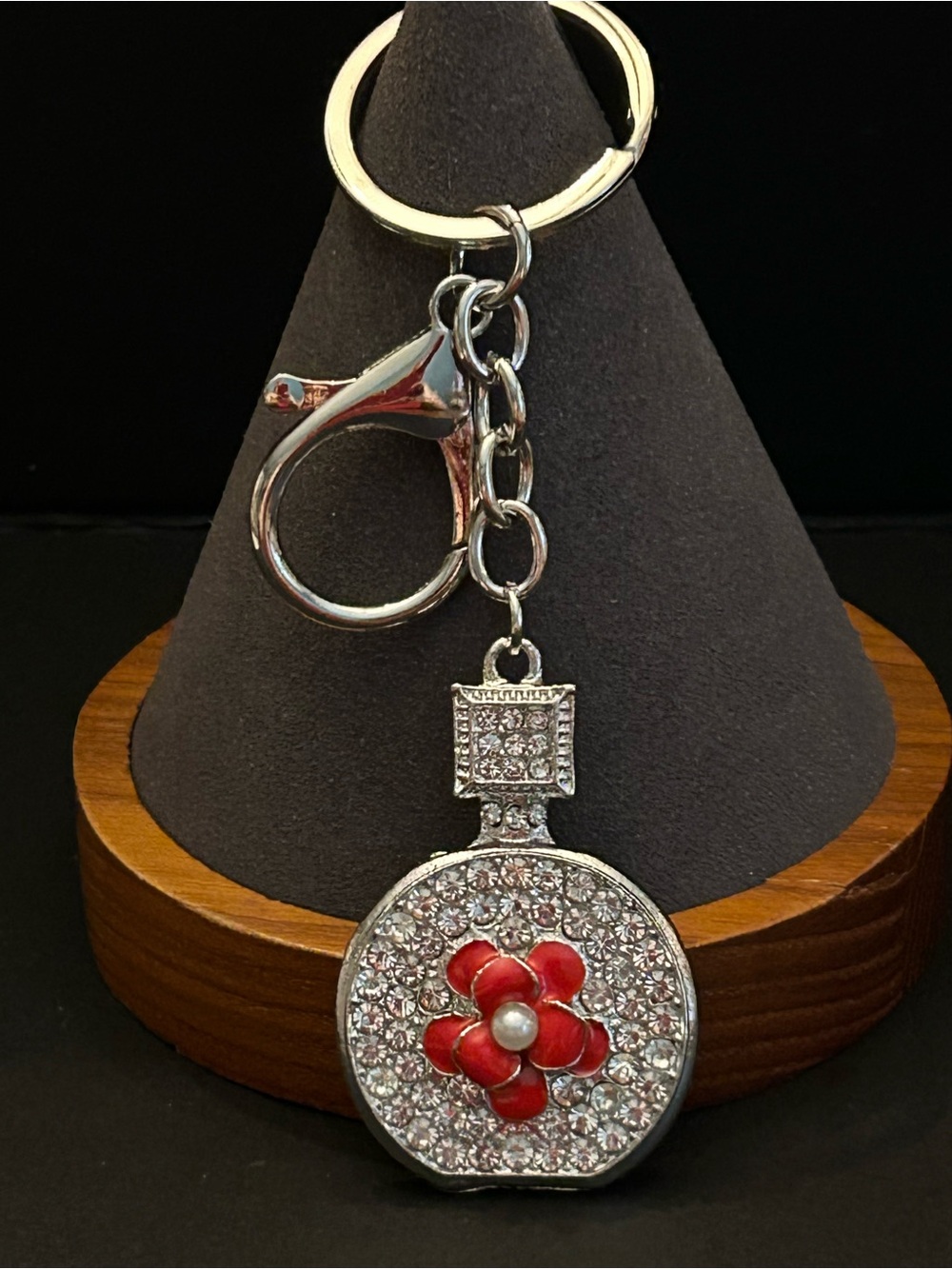 Colorful Enamel Flower Faux Pearl Bag Charm Keychain w/Crystal Accents NWT - Picture 6 of 14